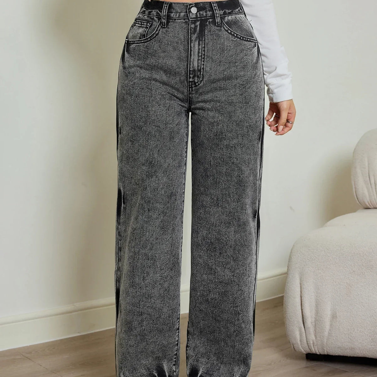 Alwanova Tie-Dye High-Waist Straight Jeans