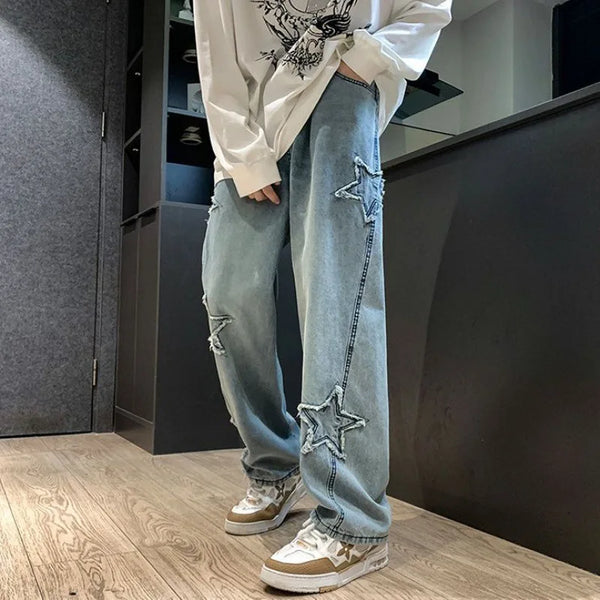 Alwanova Men's Star Embroidered Loose Jeans