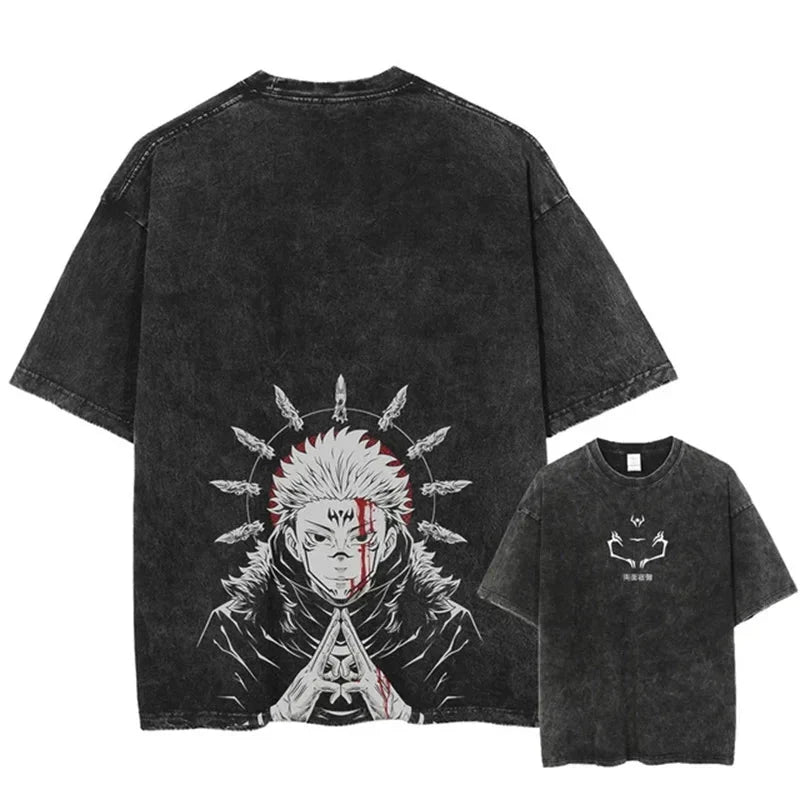 Vintage Washed Anime Print T-shirt - Wichuw