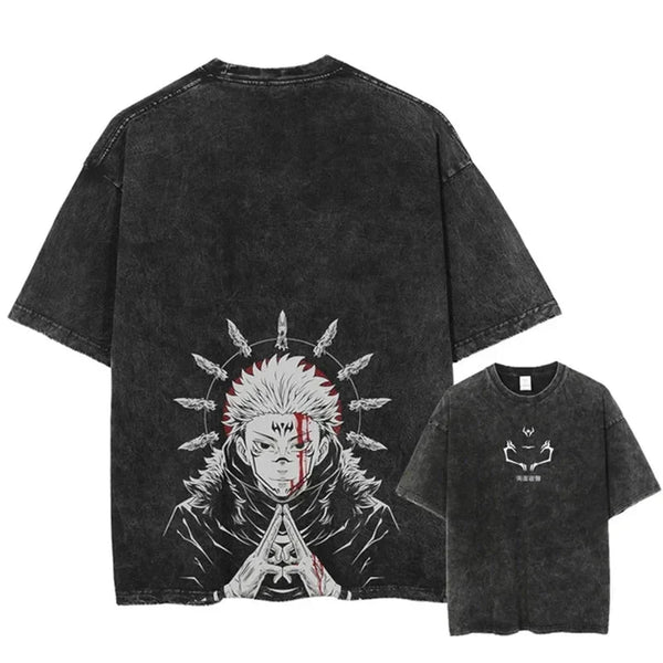Vintage Washed Anime Print T-shirt - Wichuw