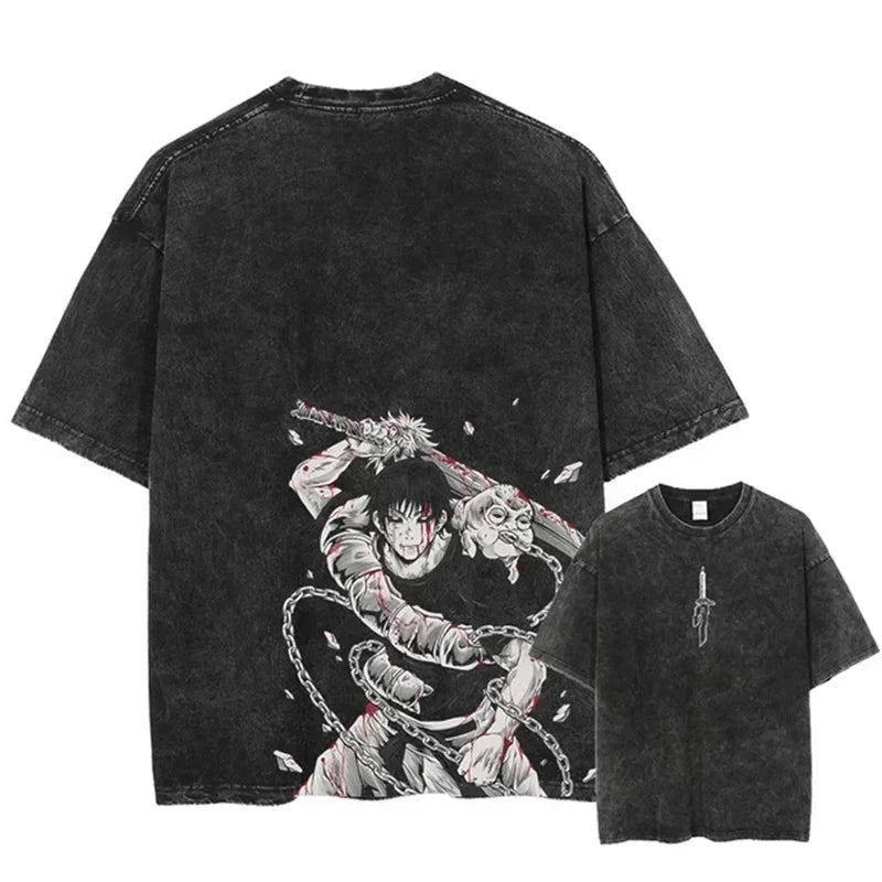 Vintage Washed Anime Print T-shirt - Wichuw